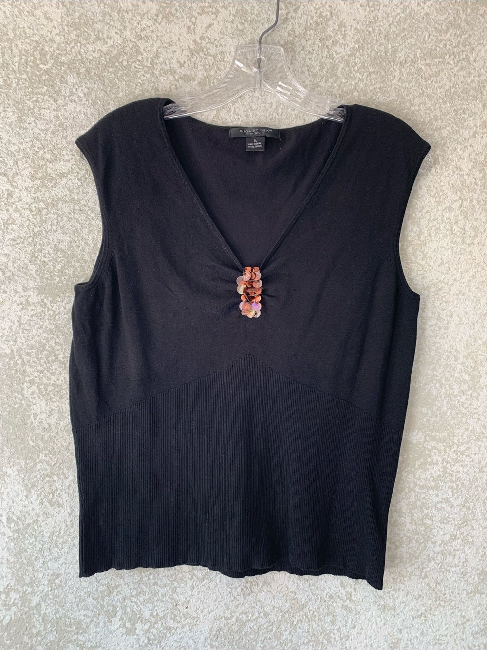 Alfani Black V-Neck Sleeveless Knit Tank Accent LP Luxury Office Minimalist